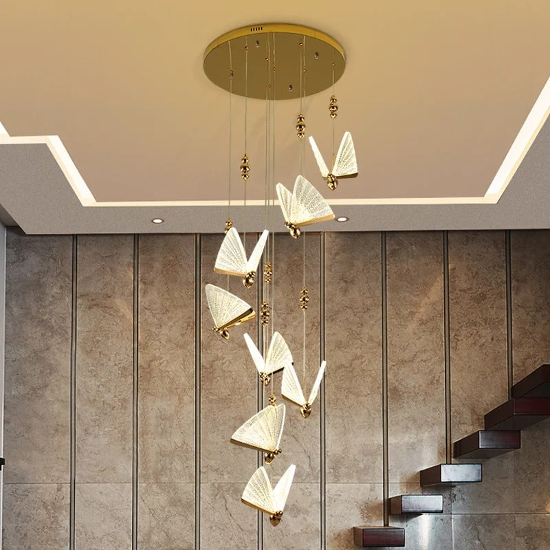 Gold Butterfly Led Chandelier for Living Room and Staircase high ceiling installation
