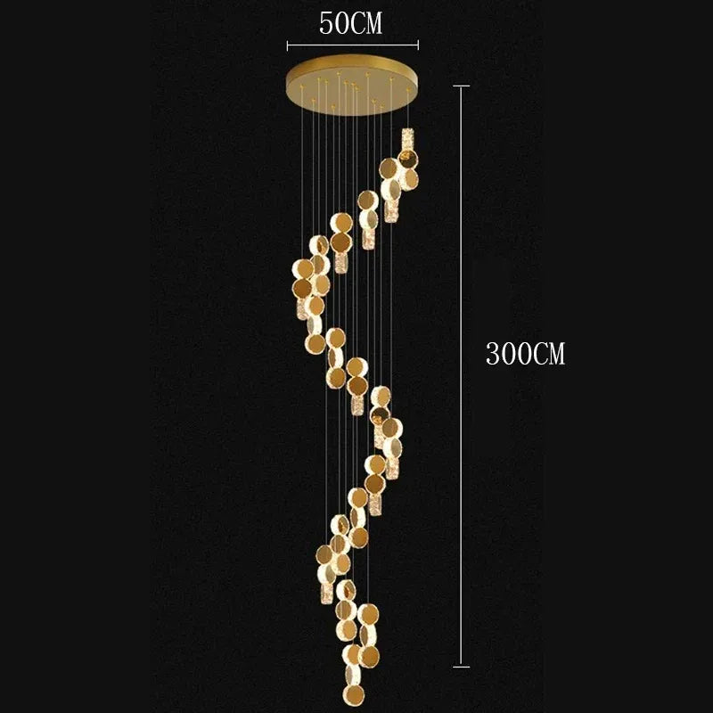 Gold dimmable high ceiling crystal chandelier close up view