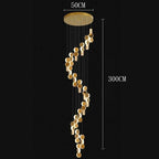 Gold dimmable high ceiling crystal chandelier close up view