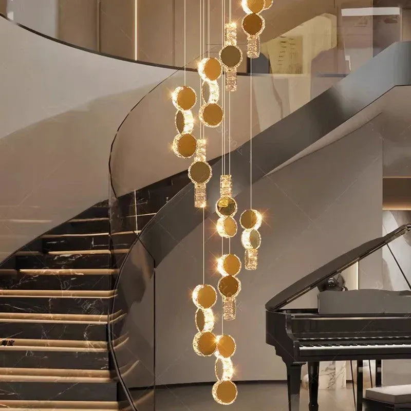 Gold dimmable high ceiling crystal chandelier crystal light detail