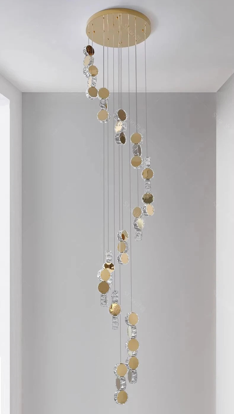 Gold dimmable high ceiling crystal chandelier finish view
