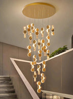 Gold dimmable high ceiling crystal chandelier for foyer lighting