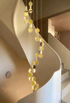 Gold dimmable high ceiling crystal chandelier installation view