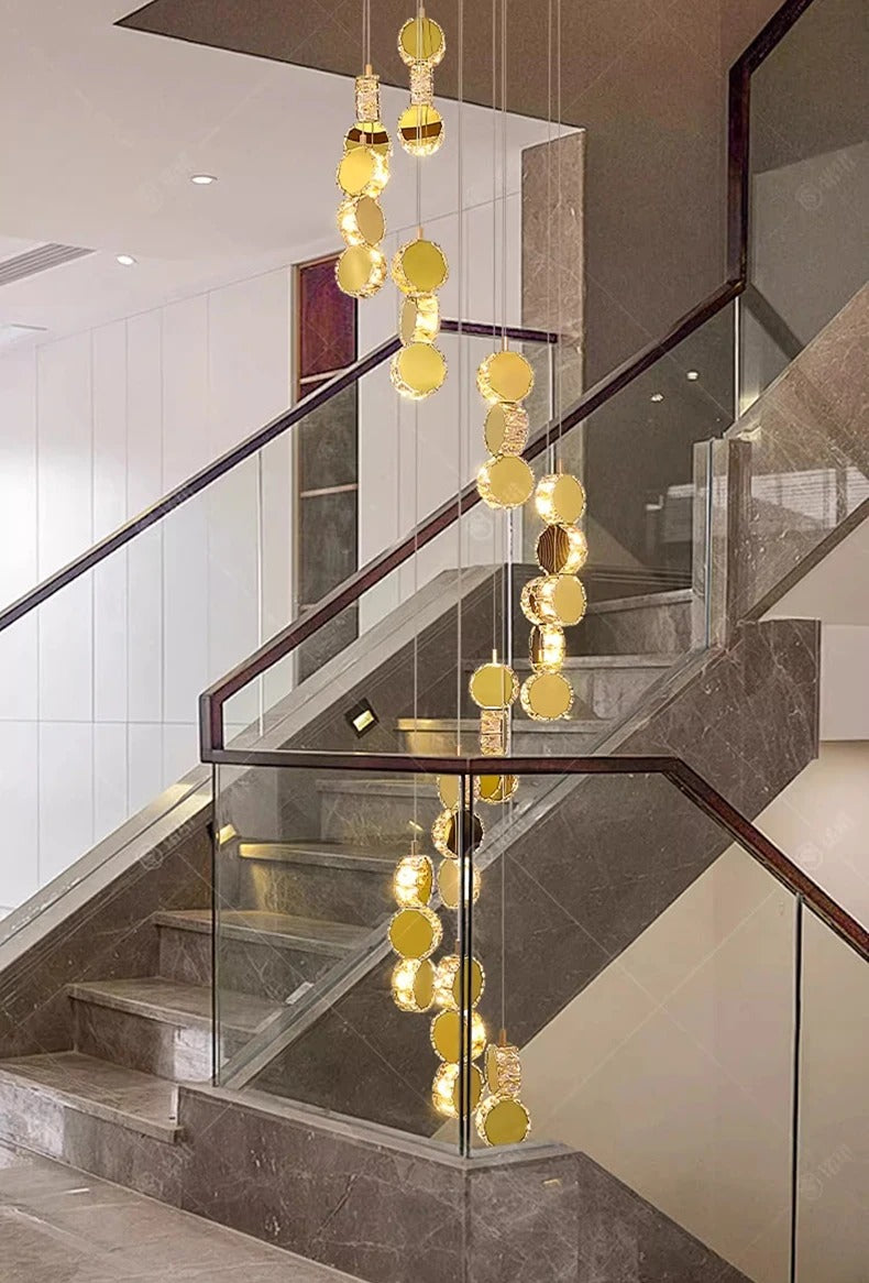 Gold dimmable high ceiling crystal chandelier large view