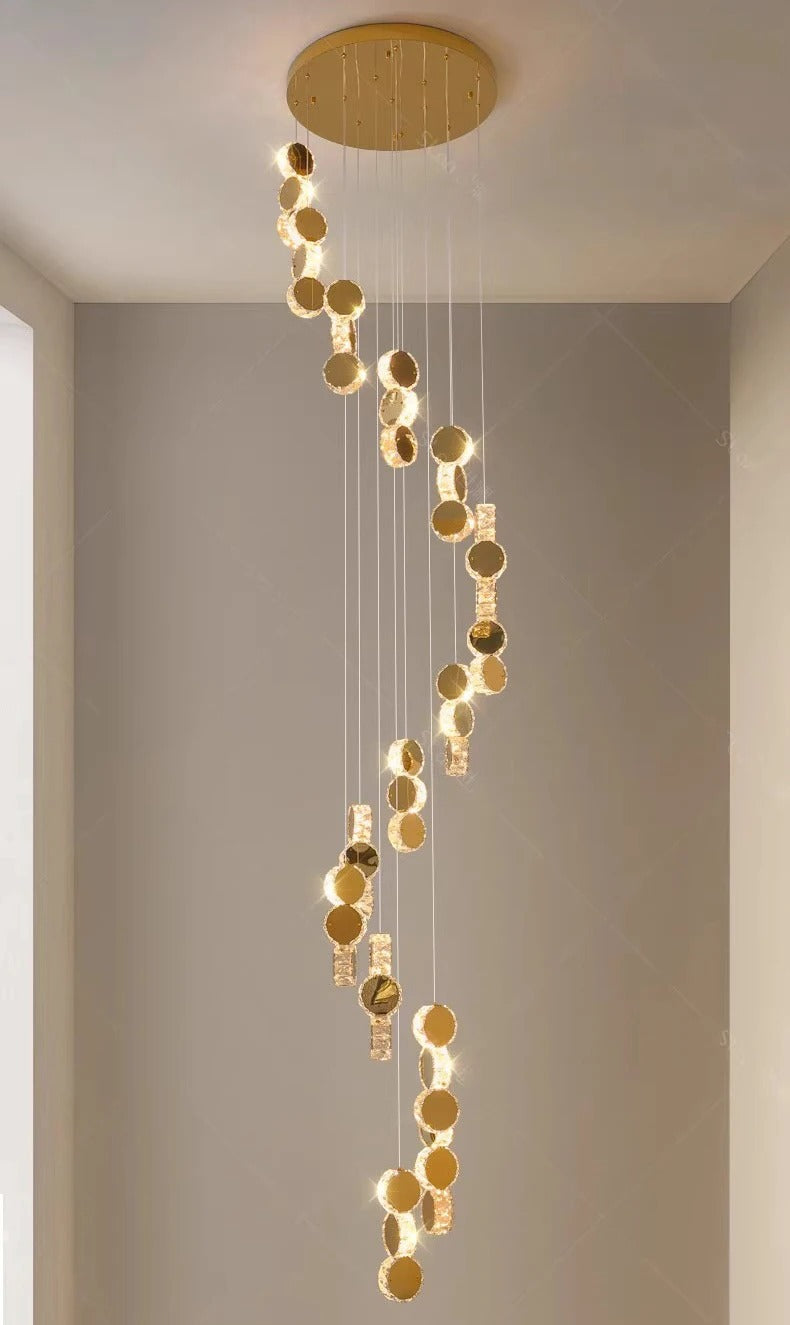 Gold dimmable high ceiling crystal chandelier size view