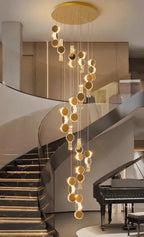 Gold dimmable high ceiling crystal chandelier for staircase lighting
