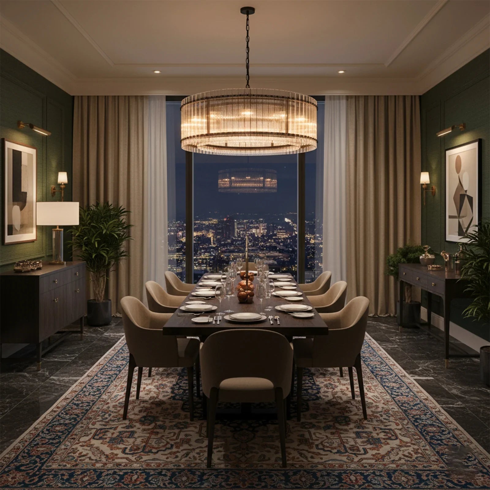 Grand Tiered Chandelier with Fluted Glass Rod by Bling Lighting Studio