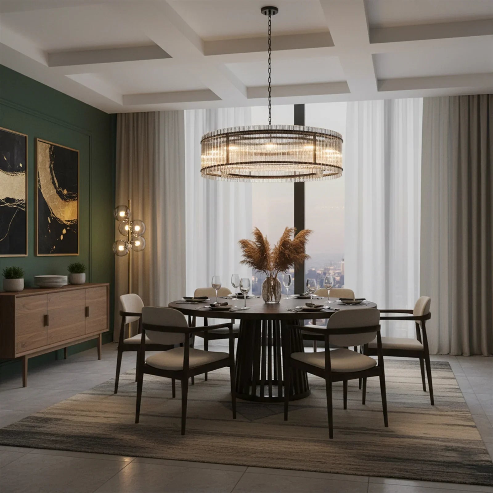 Grand Tiered Chandelier with Fluted Glass Rod by Bling Lighting Studio