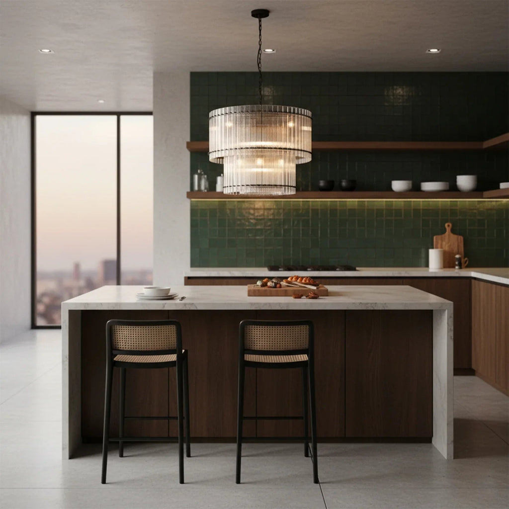 Grand Tiered Chandelier with Fluted Glass Rod by Bling Lighting Studio
