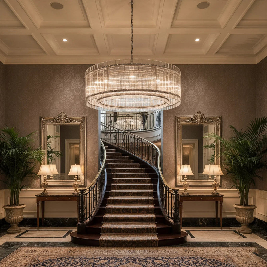 Grand Tiered Chandelier with Fluted Glass Rod by Bling Lighting Studio