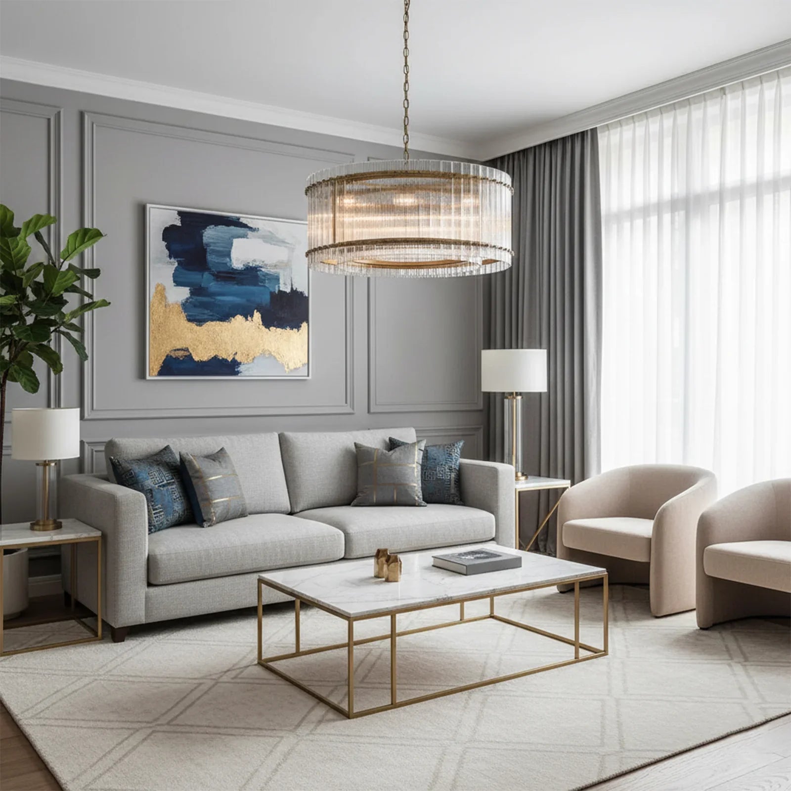 Grand Tiered Chandelier with Fluted Glass Rod by Bling Lighting Studio