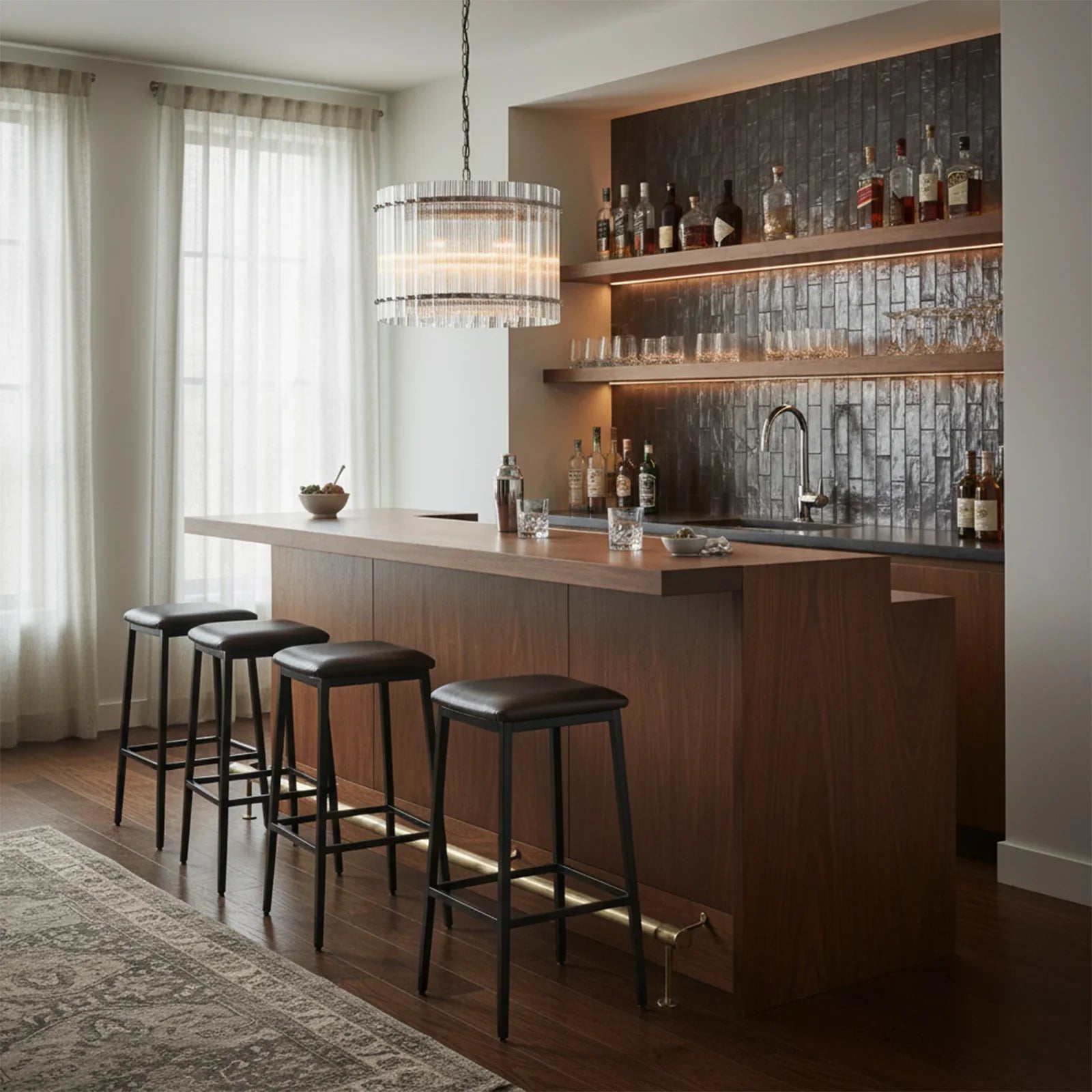 Grand Tiered Chandelier with Fluted Glass Rod by Bling Lighting Studio