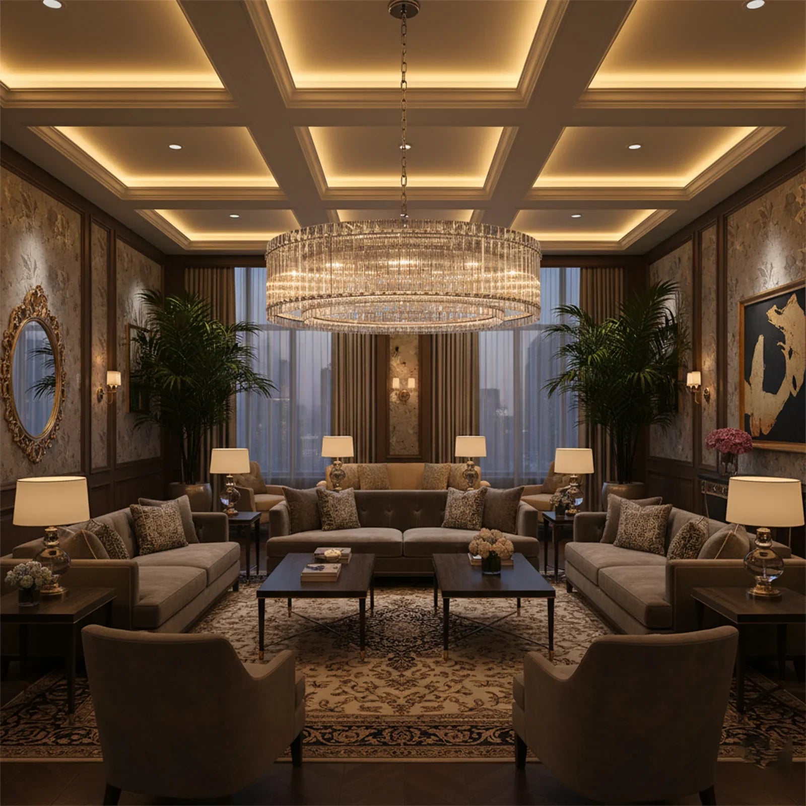 Grand Tiered Chandelier with Fluted Glass Rod by Bling Lighting Studio