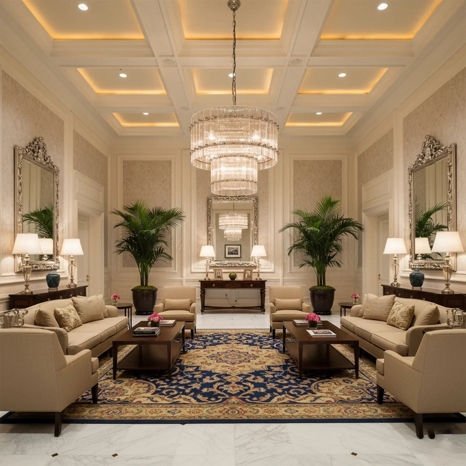 Grand Tiered Chandelier with Fluted Glass Rod by Bling Lighting Studio