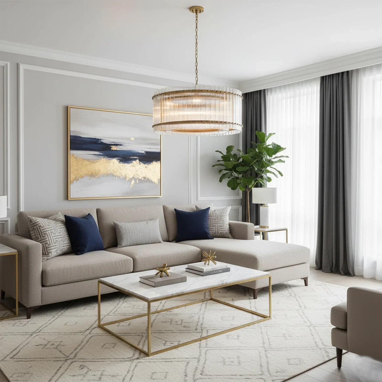 Grand Tiered Chandelier with Fluted Glass Rod by Bling Lighting Studio