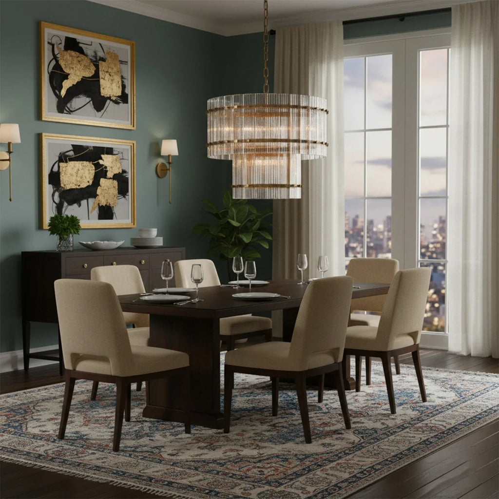 Grand Tiered Chandelier with Fluted Glass Rod by Bling Lighting Studio