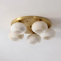 Hailie Five-Light Alabaster Flush Mount — 5 Heads Dia 55cm x H 17cm / ∅ 21.6″ x H 6.7″ / Brass & White