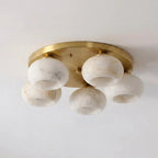 Hailie Five-Light Alabaster Flush Mount — 5 Heads Dia 55cm x H 17cm / ∅ 21.6″ x H 6.7″ / Brass & White