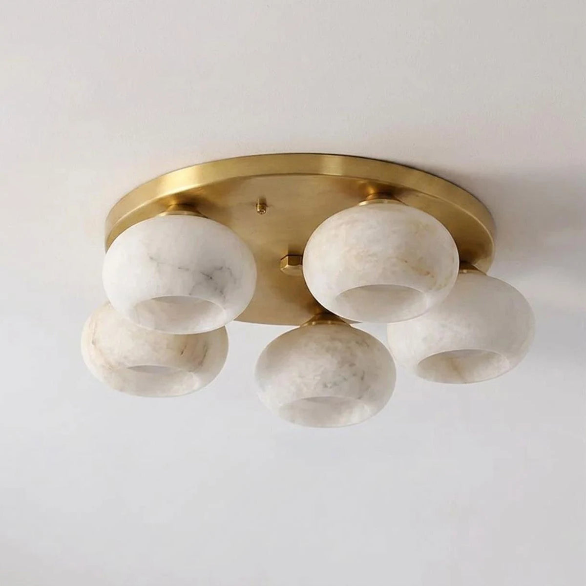 Hailie Five-Light Alabaster Flush Mount — 5 Heads Dia 55cm x H 17cm / ∅ 21.6″ x H 6.7″ / Brass & White