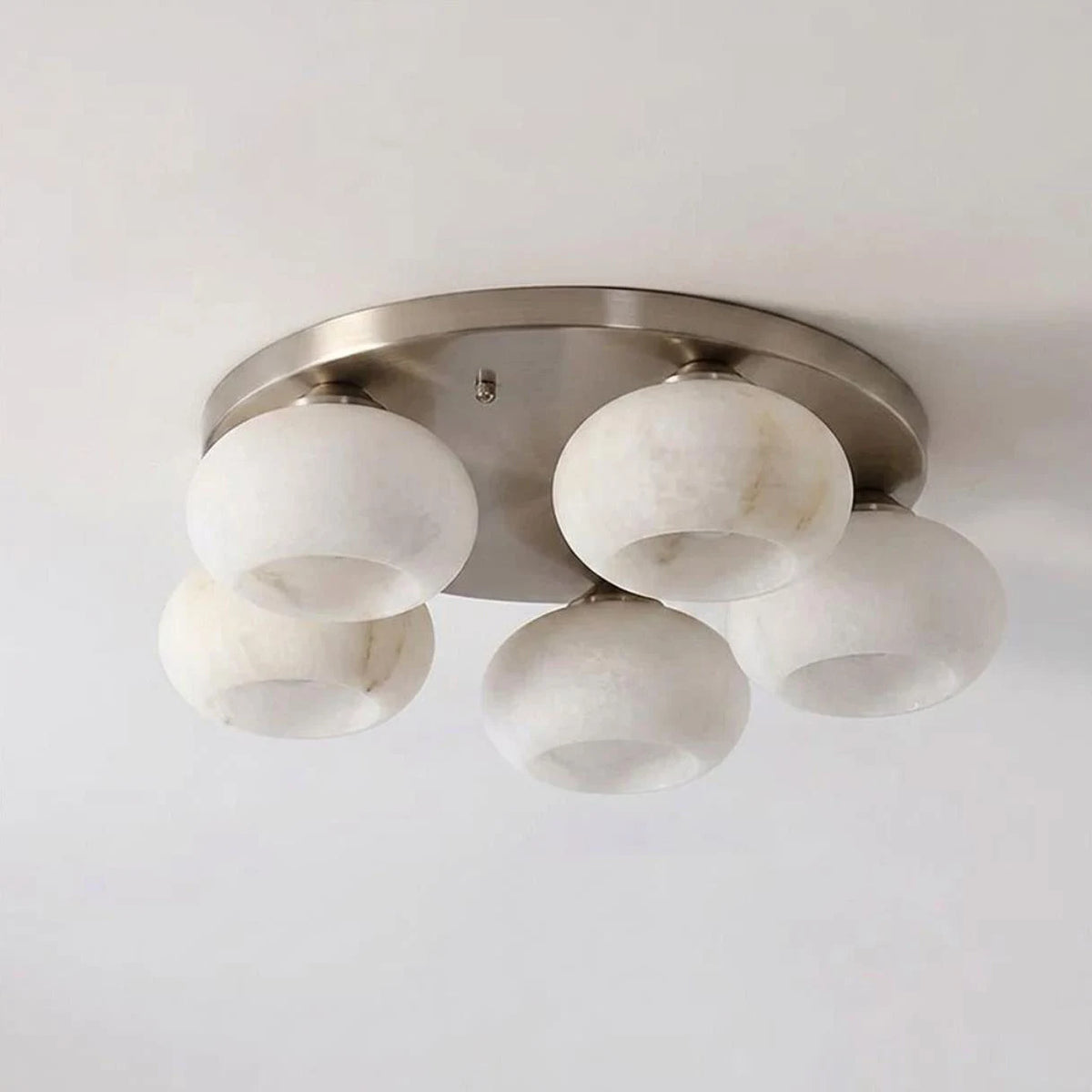 Hailie Five-Light Alabaster Flush Mount — 5 Heads Dia 55cm x H 17cm / ∅ 21.6″ x H 6.7″ / Brushed Nickel & White