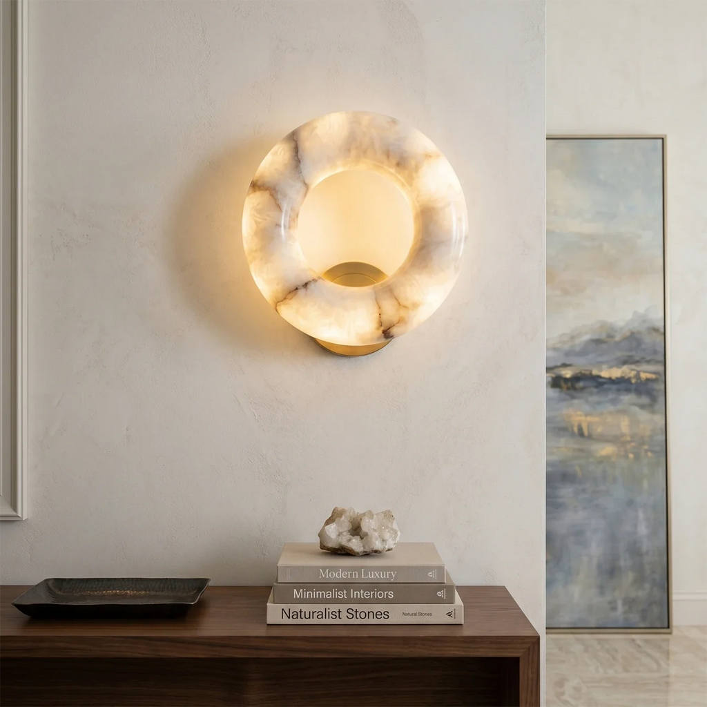 Halo Alabaster Wall Sconce by Bling Lighting Studio