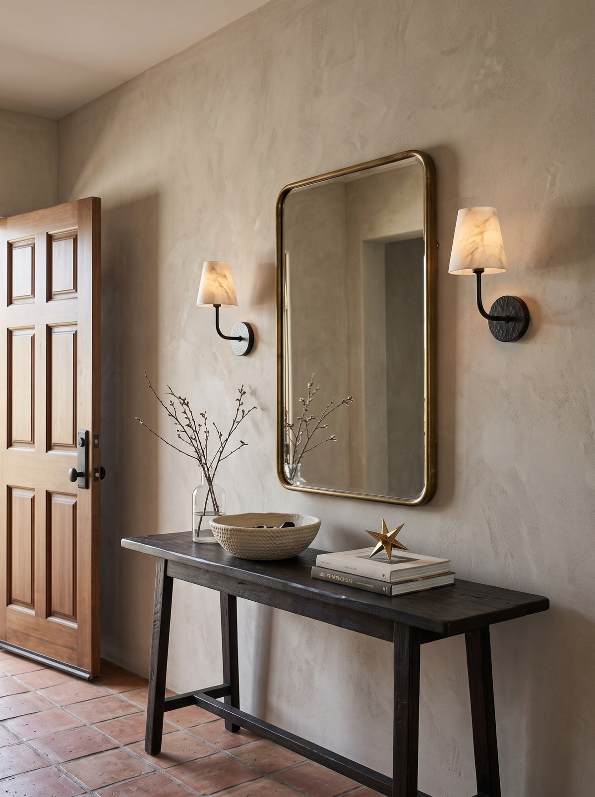 Hammered-Metal Alabaster Wall Sconce, product view 2