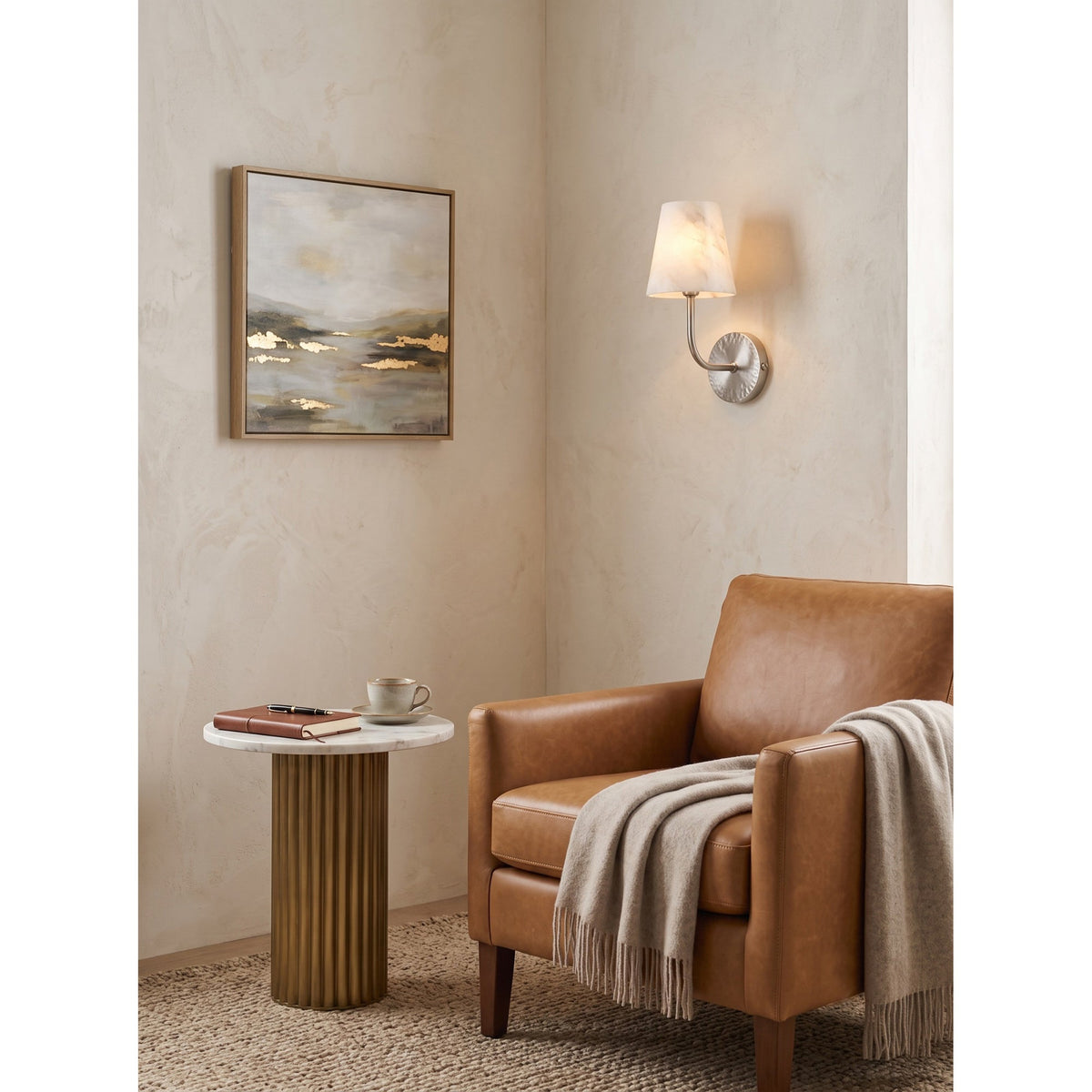 Hammered-Metal Alabaster Wall Sconce, product view 4