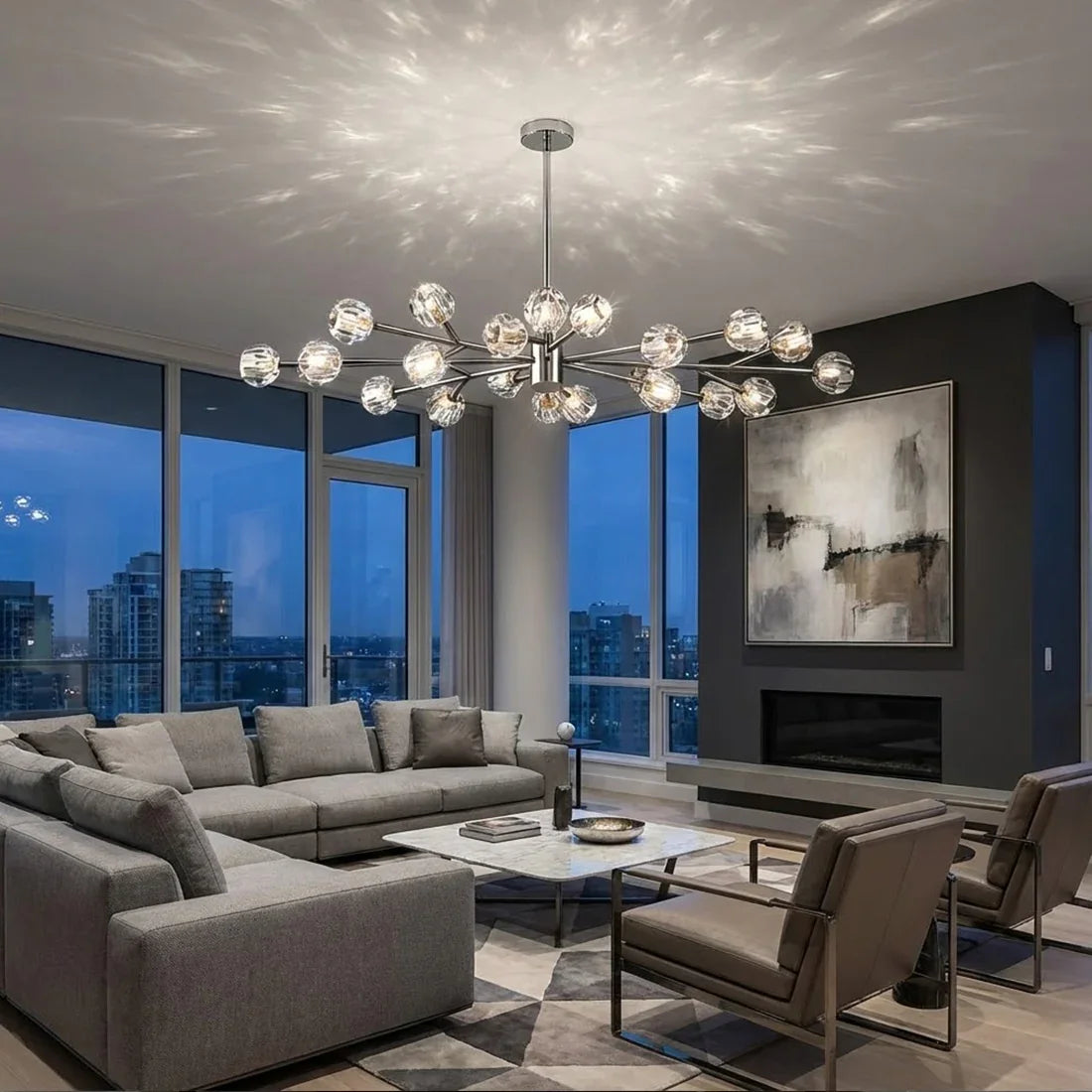 Hand-Cut Crystal Orb Branching Chandelier by Bling Lighting Studio