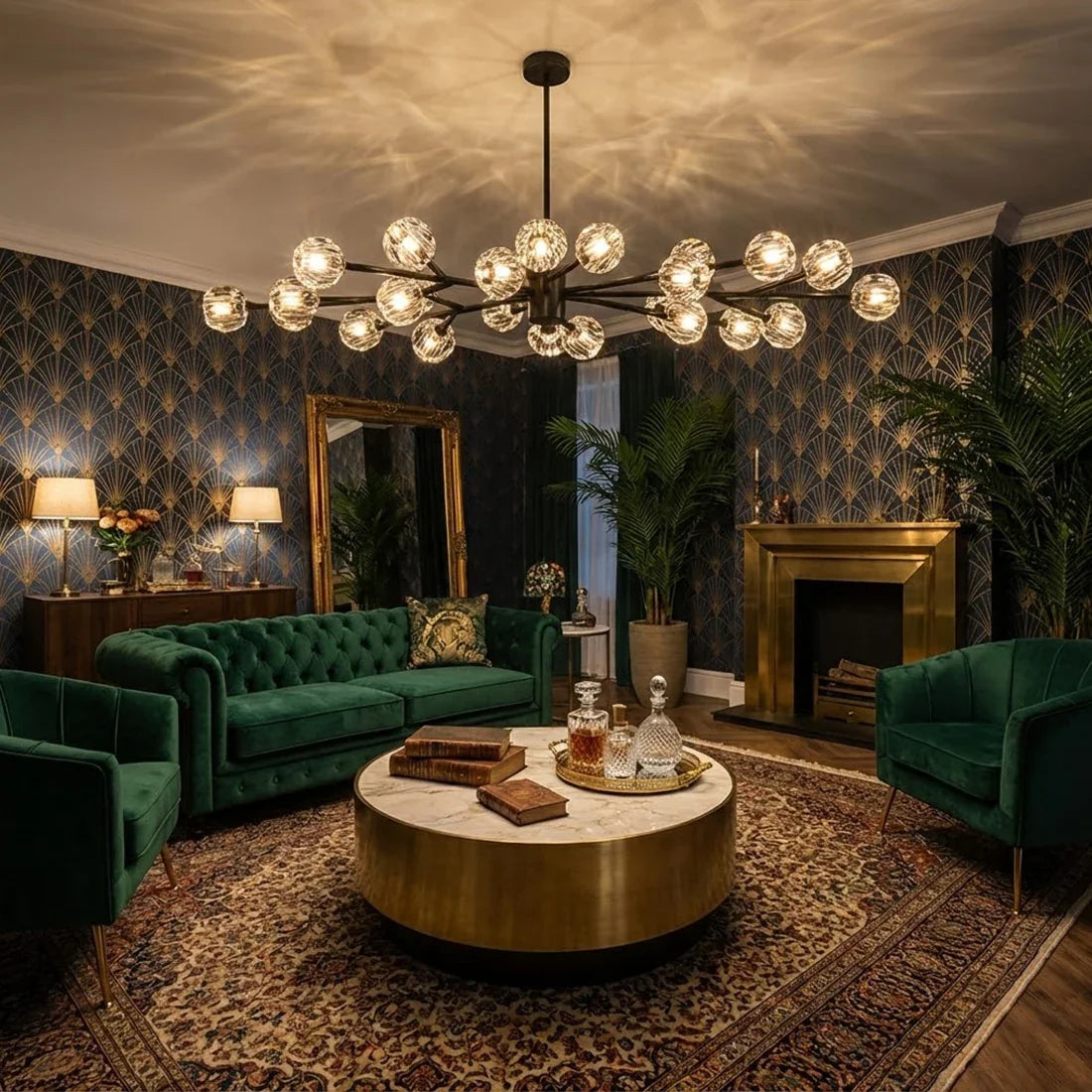 Hand-Cut Crystal Orb Branching Chandelier by Bling Lighting Studio