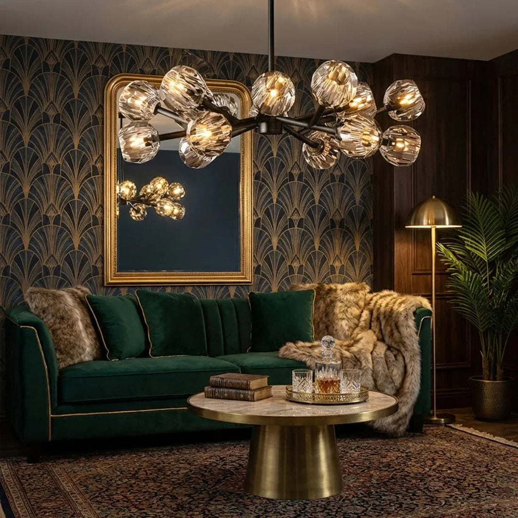 Hand-Cut Crystal Orb Branching Chandelier by Bling Lighting Studio
