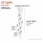 Hanging light fixture for stairwell 10 lights size chart with 40 cm canopy and 200 cm adjustable wire