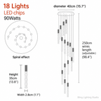 Hanging light fixture for stairwell 18 lights spiral layout size chart with 250 cm adjustable wire