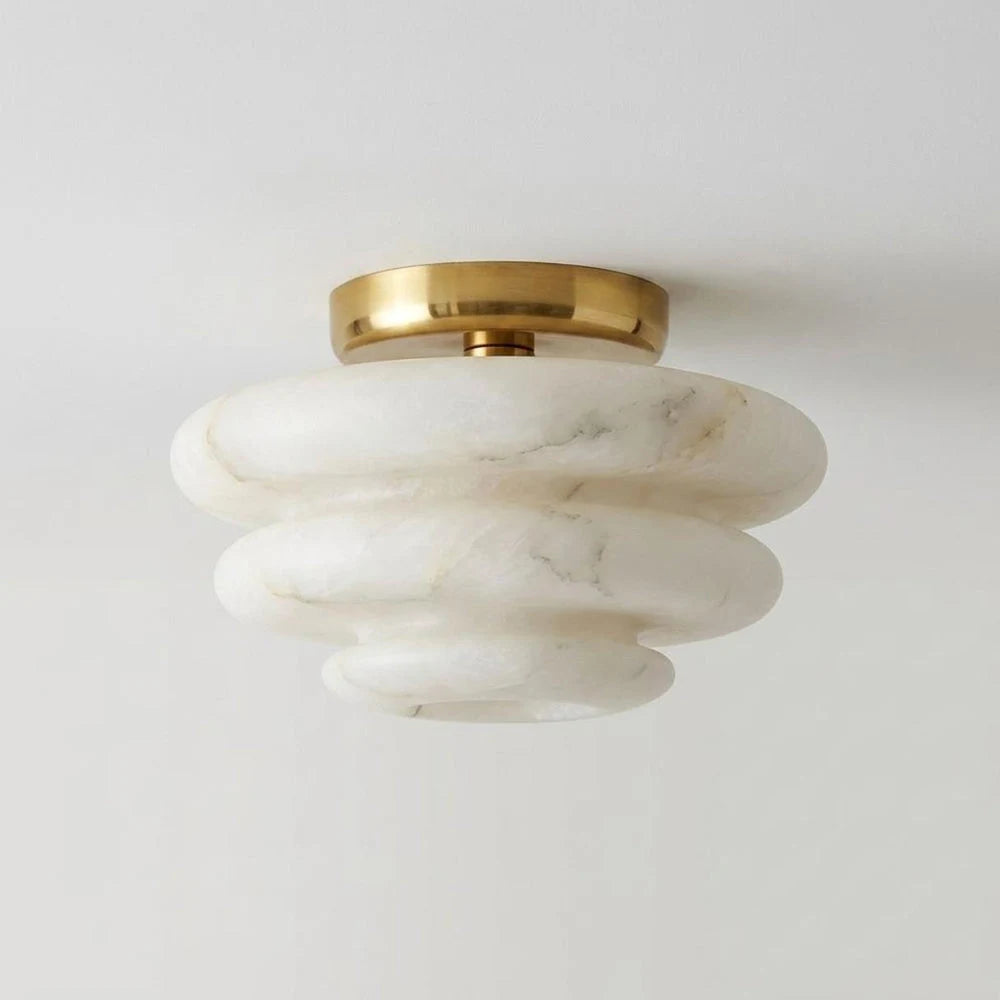 Honeylite Alabaster Flush Mount — Dia 30cm x H 20cm / ∅ 11.8″ x H 7.8″ / Brass & White