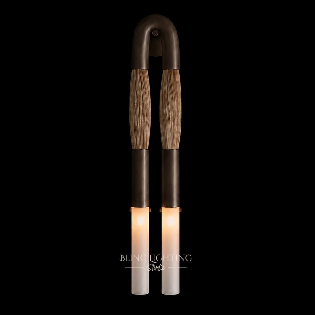 Horsehair Sconce Solid Brass 30''H in Oil-Rubbed Bronze with Flaxen horsehair