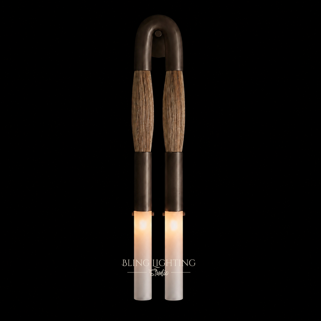 Horsehair Sconce Solid Brass 30''H in Oil-Rubbed Bronze with Flaxen horsehair