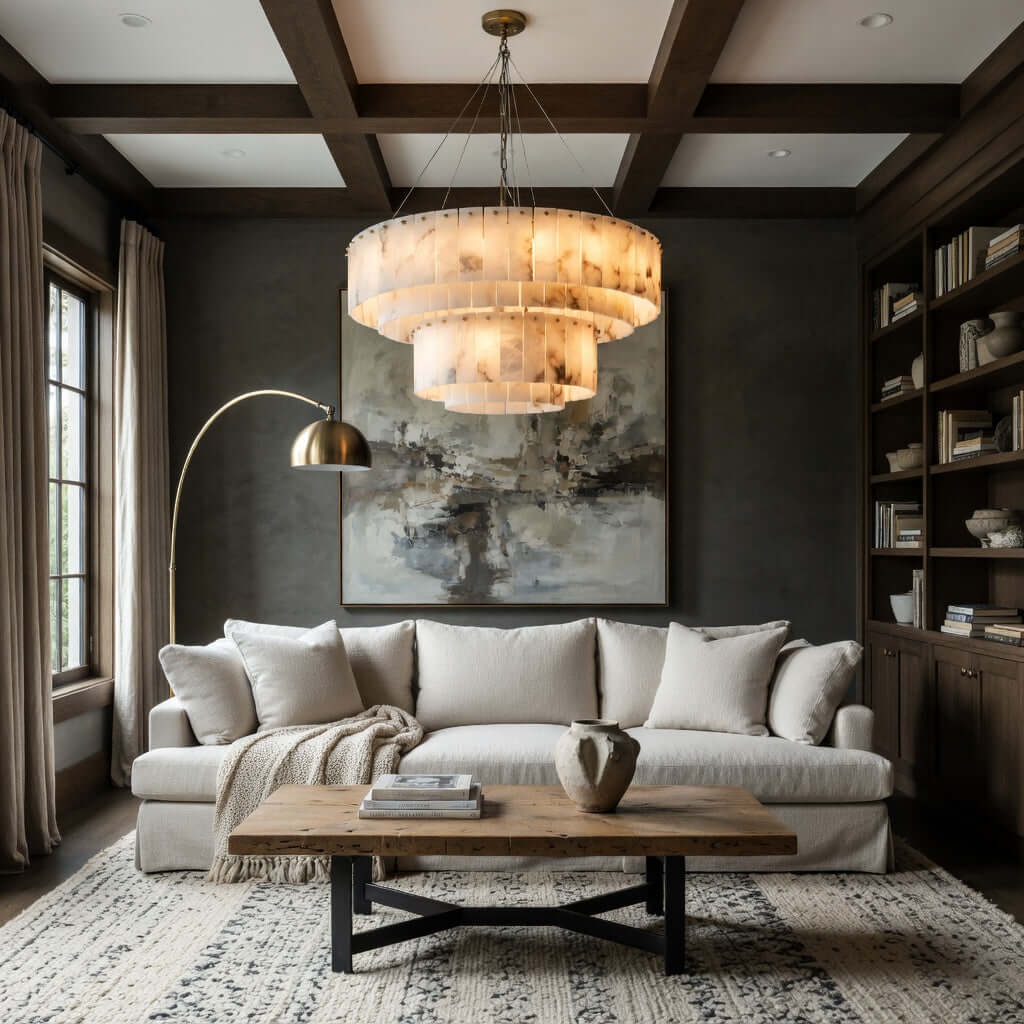 Oakley Layered Alabaster Chandelier - 39" detail view