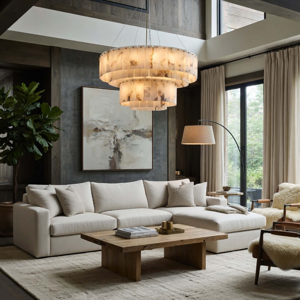 Oakley Layered Alabaster Chandelier - 39" material and finish detail