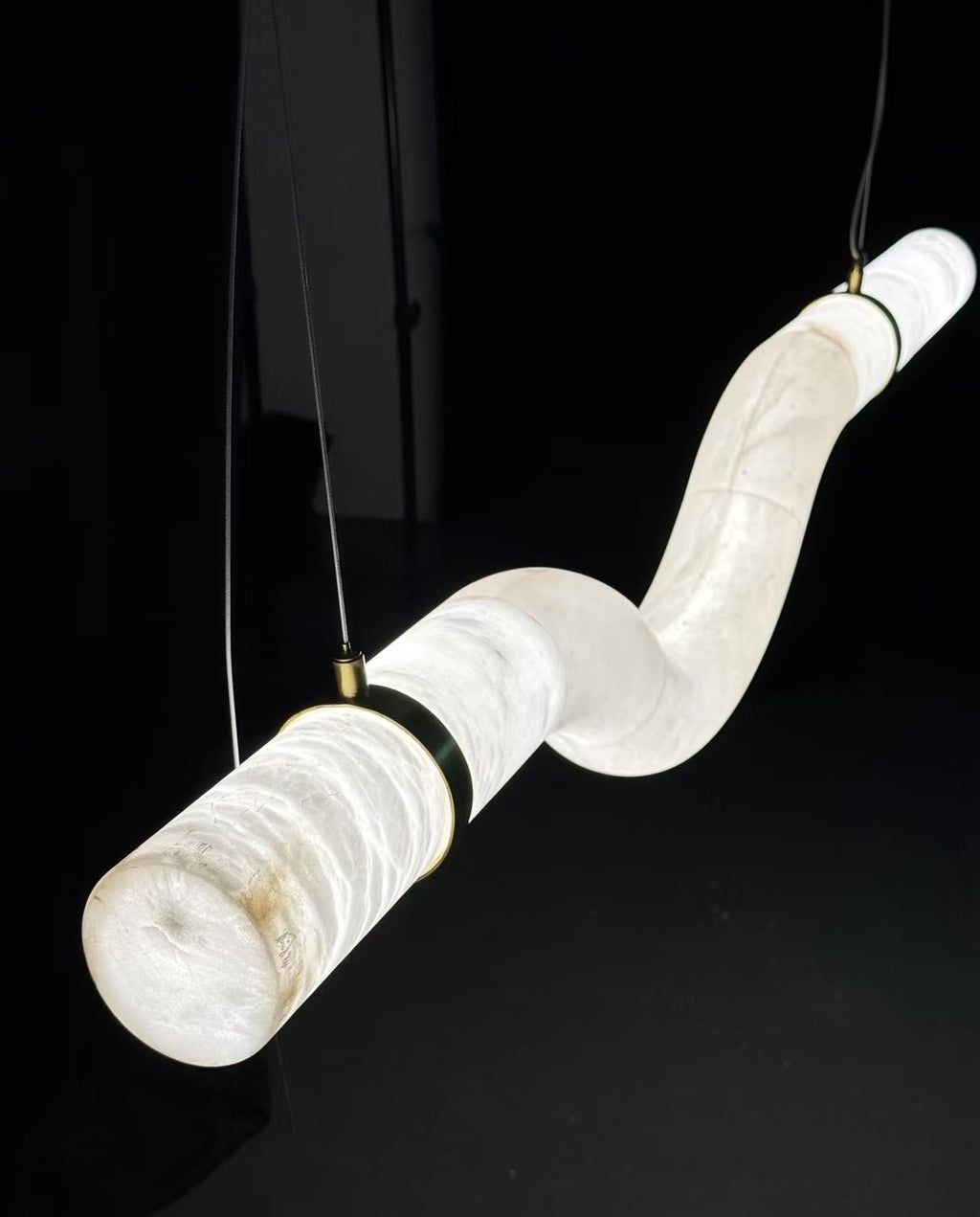 Streamlined Alabaster Linear And Curved Chandelier