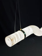 Streamlined Alabaster Linear And Curved Chandelier