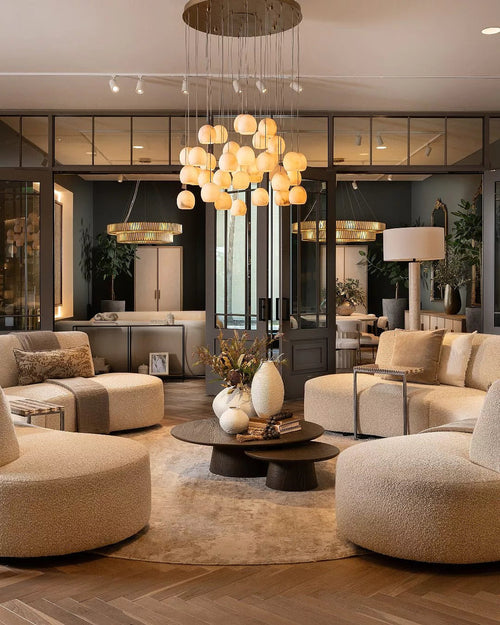 Arica Alabaster Round Chandelier by Bling Lighting Studio