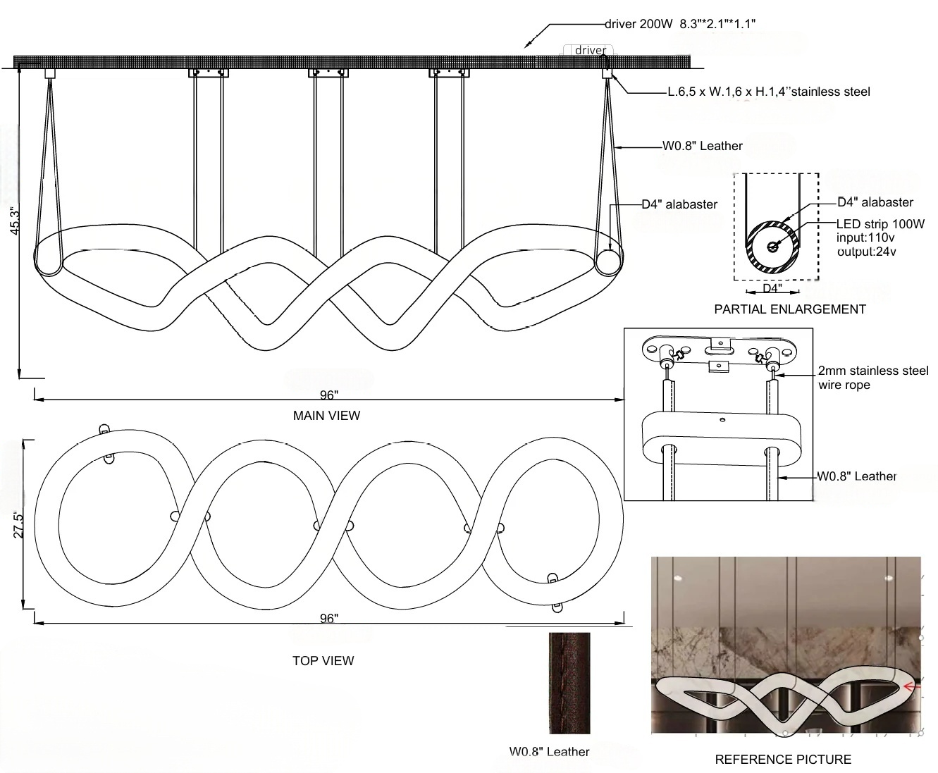 Streamlined Alabaster Linear And Curved Chandelier