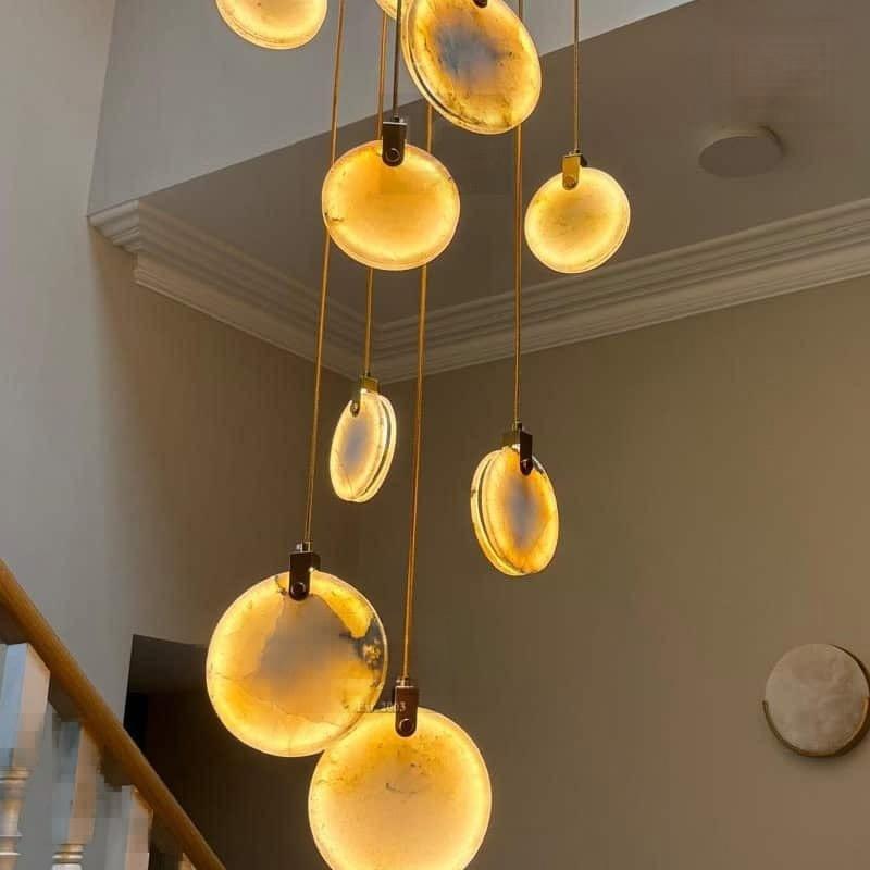 Moonshade Alabaster Disc Stairwell Lighting Chandelier