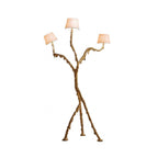 Ines brass three-light floor lamp with white fabric shades