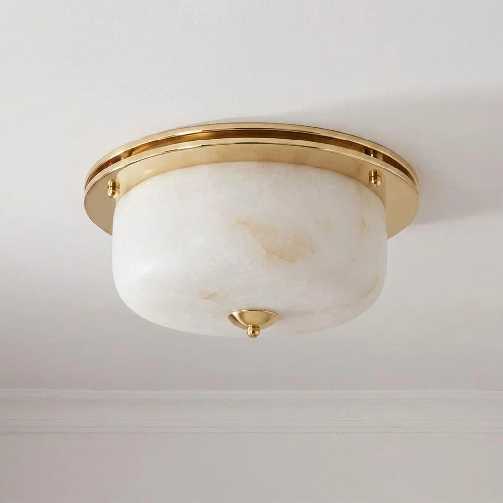 Justice Alabaster Dome Flush Mount — Dia 40cm x H 16cm / ∅ 15.7″ x H 6.3″ / Brass & White Alabaster