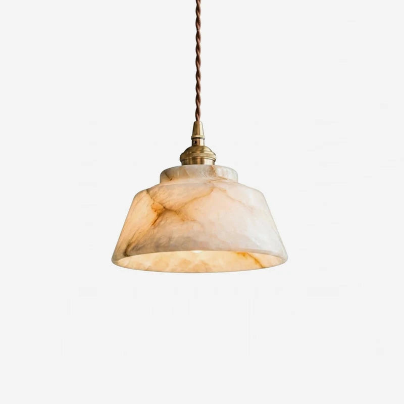 Kikyo Alabaster Pendant Light — Dia 18cm x H 9cm / ∅ 7″ x H 3.5″ / Brass & White