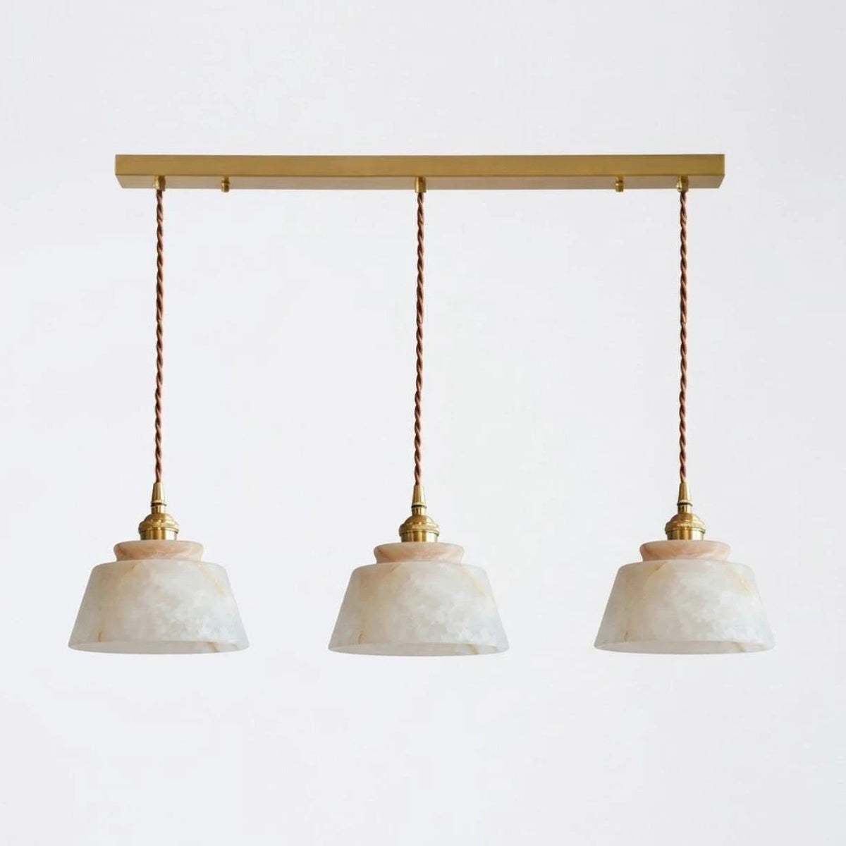 Kikyo Alabaster Pendant Light — 3 Heads L 23.6″ x H 3.5″ / Brass & White