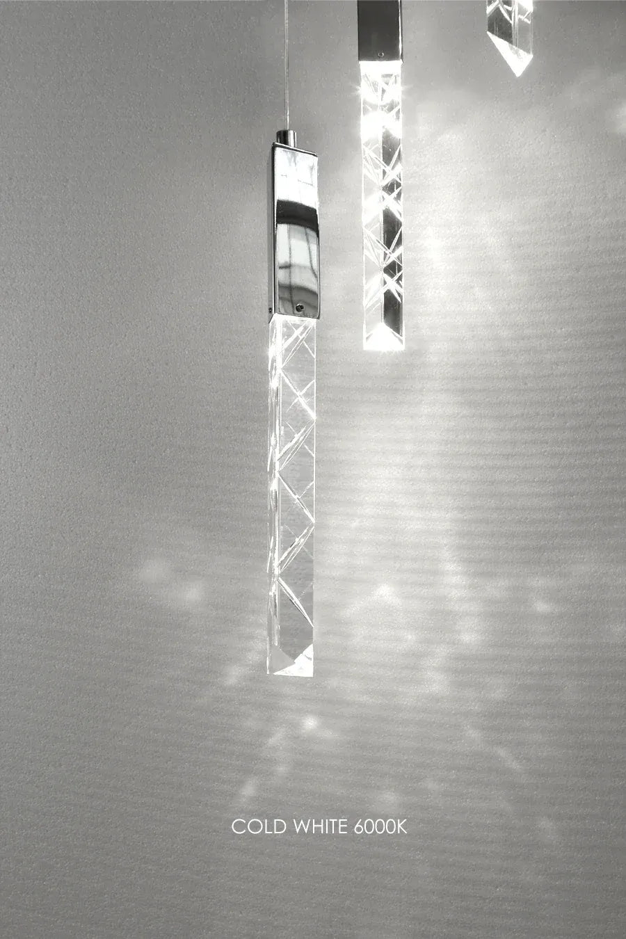 Cold white 6000K crystal rod pendant detail with chrome finish