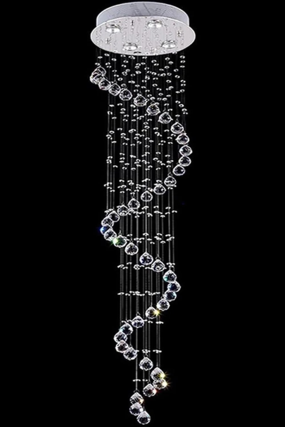 Large Foyer Lighting For High Ceiling and Entryway black background product view with spiral crystal drops