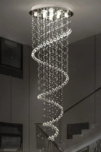 Large Foyer Lighting For High Ceiling and Entryway in a modern stairwell with spiral crystal strands