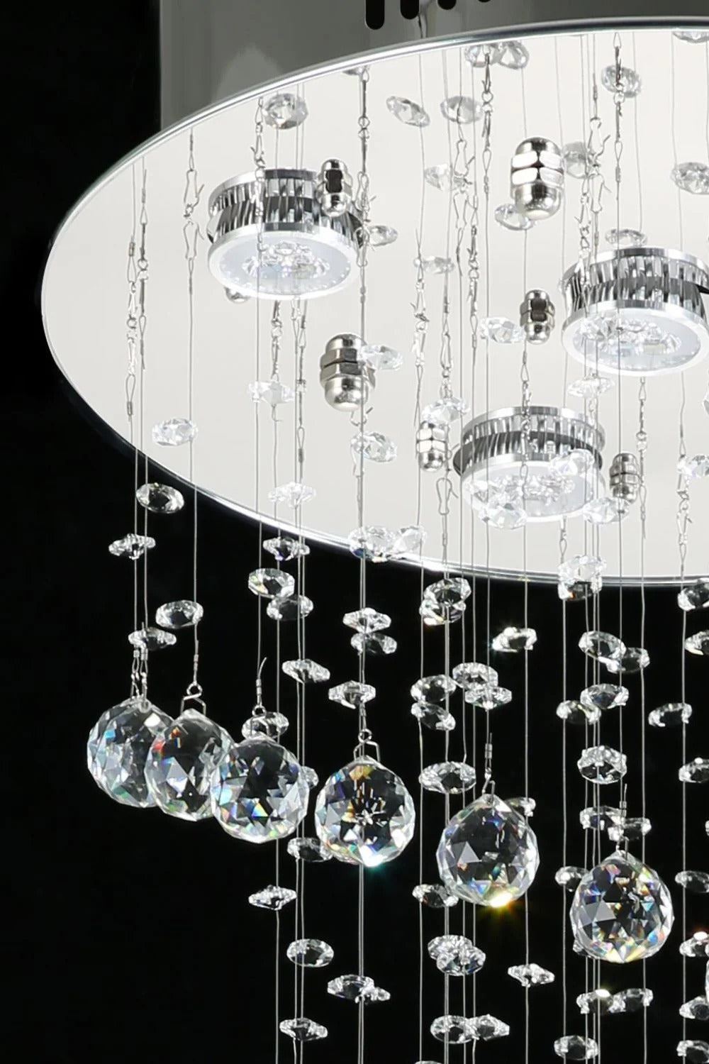 Large Foyer Lighting For High Ceiling and Entryway with round canopy and layered crystal raindrop strands